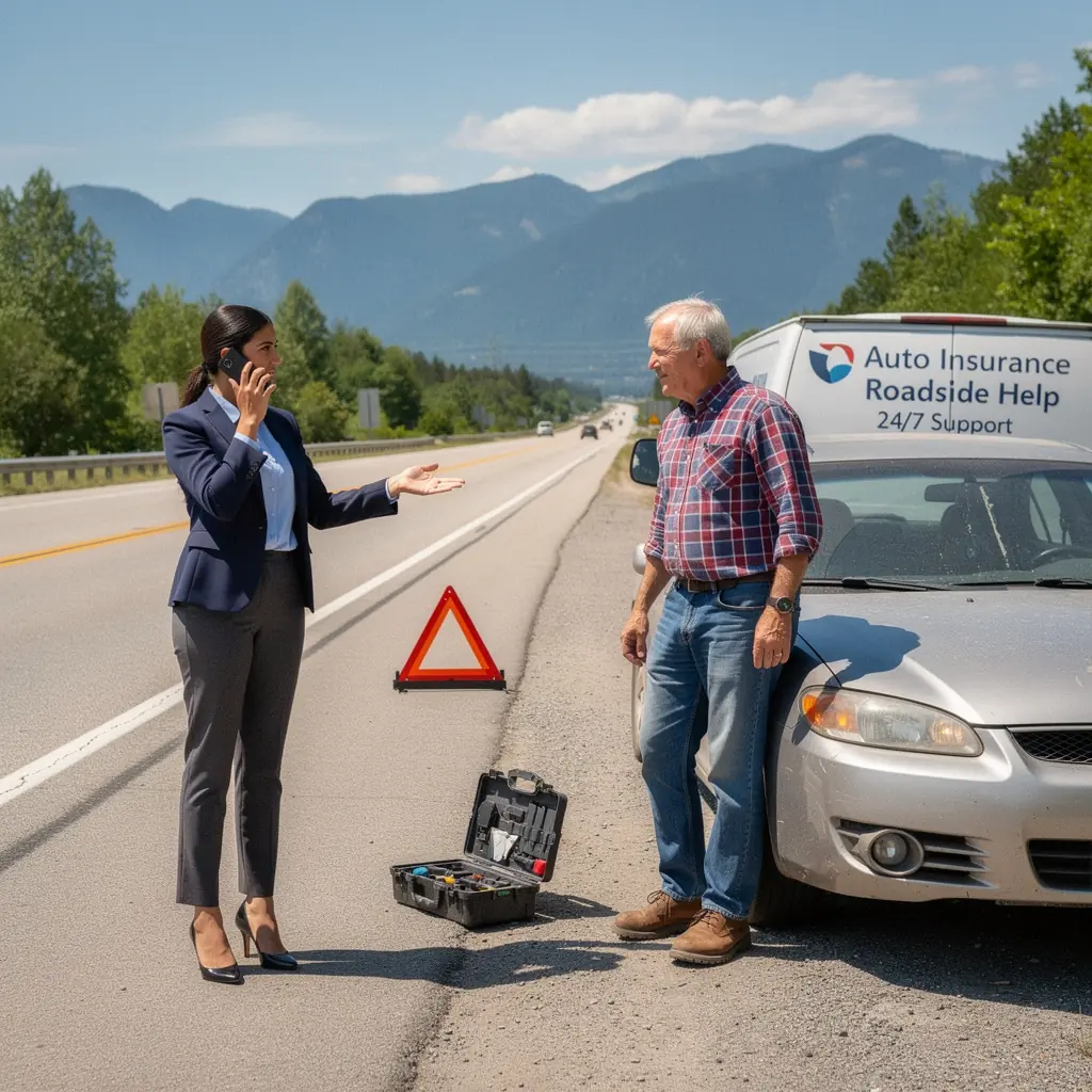 Ikony przedstawiające korzyści z ubezpieczeń samochodowych, takie jak ochrona i wsparcie.